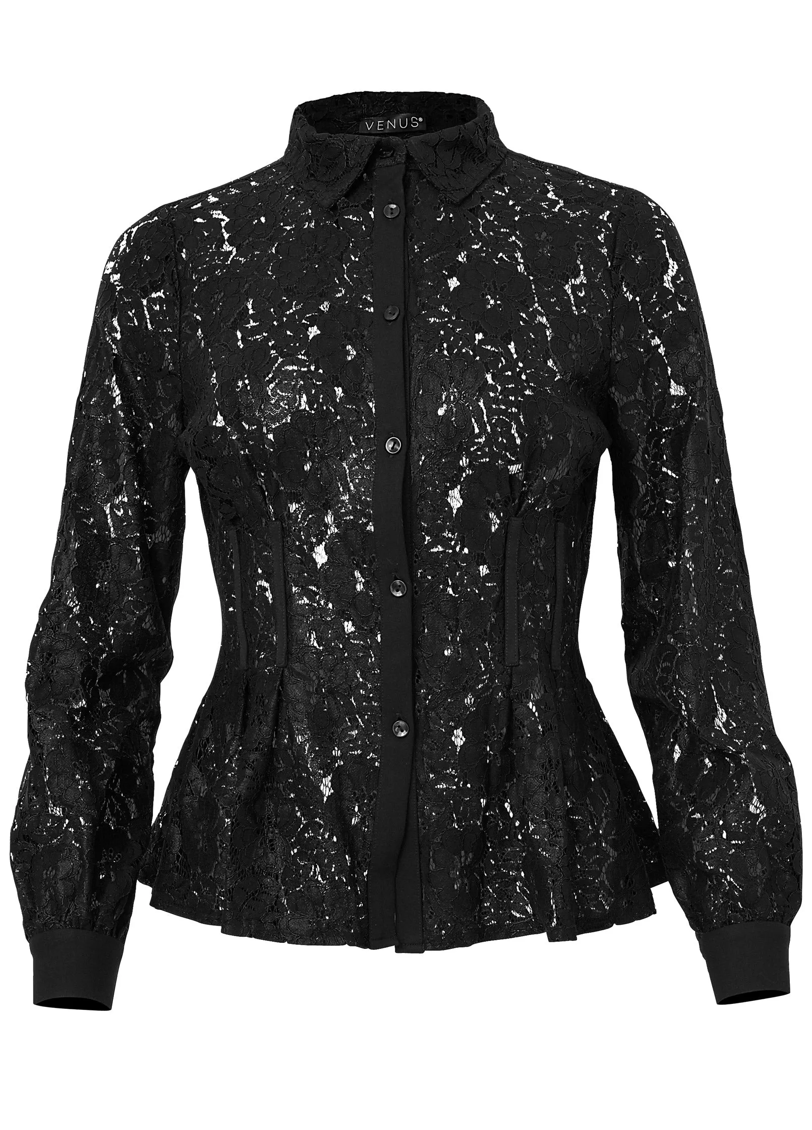 Lacquered Lace Top - Black