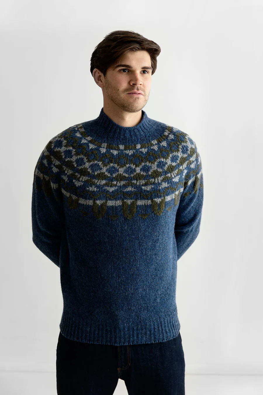 Mens Fair isle Brodgar Yoke Jumper - Blue