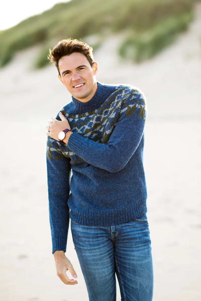 Mens Fair isle Brodgar Yoke Jumper - Blue