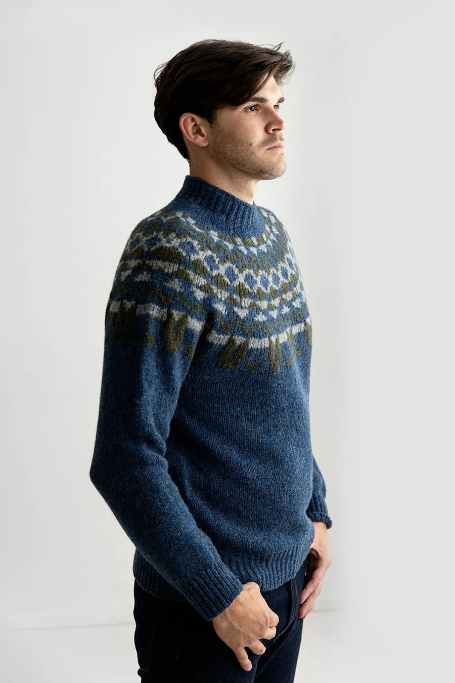 Mens Fair isle Brodgar Yoke Jumper - Blue