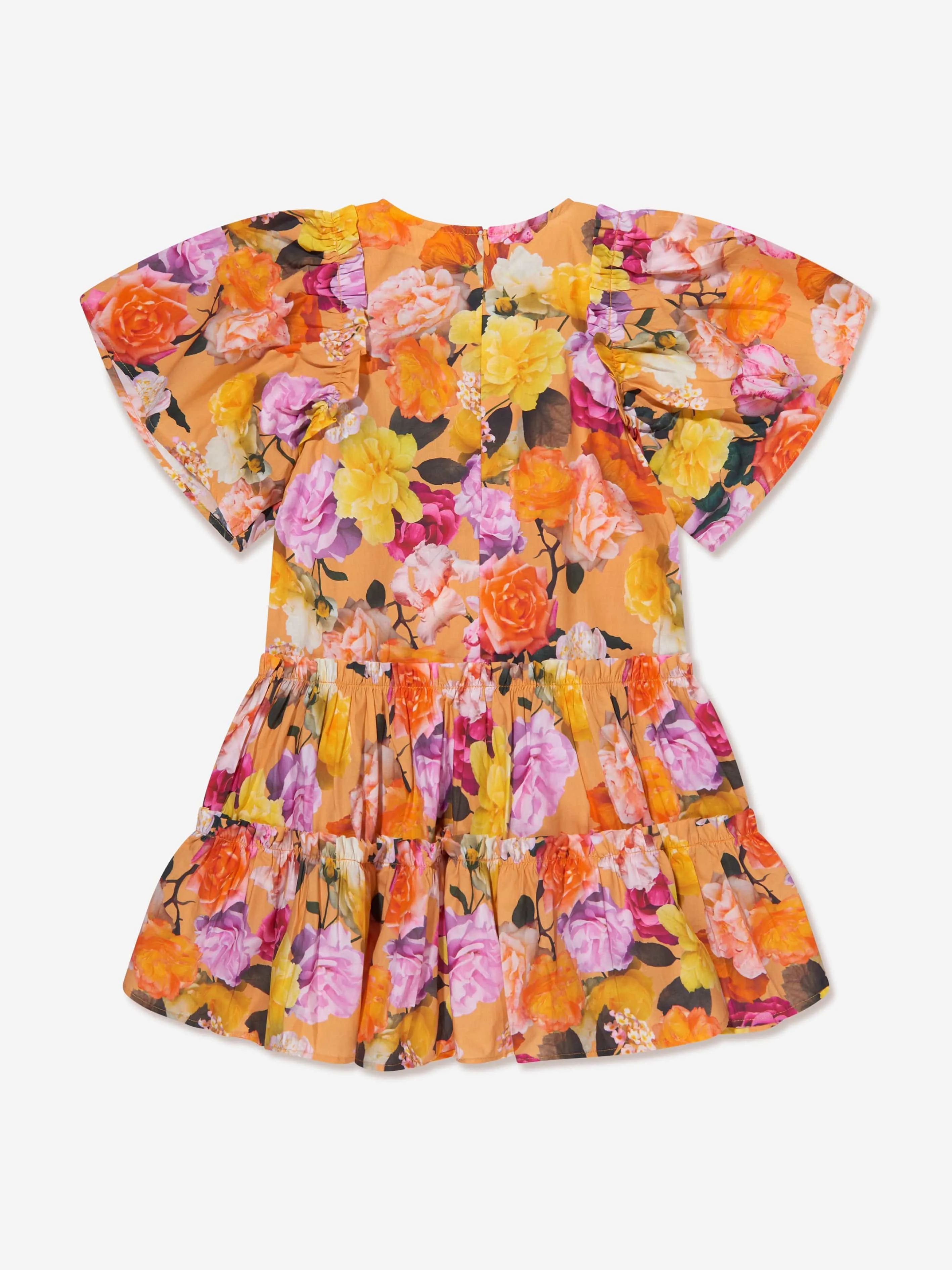 Molo Girls Organic Cotton Roses Dress In Orange