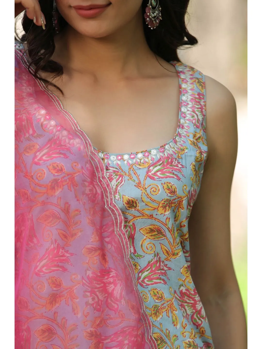 Pink & Bluebird Cotton Printed Sharara Set