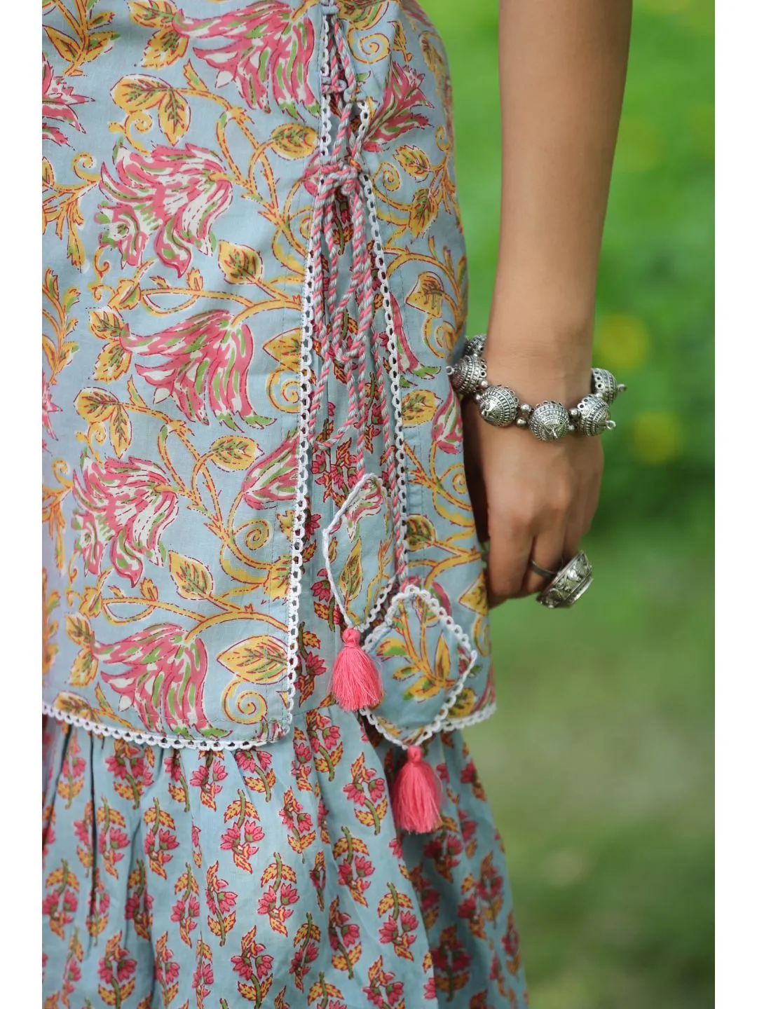 Pink & Bluebird Cotton Printed Sharara Set