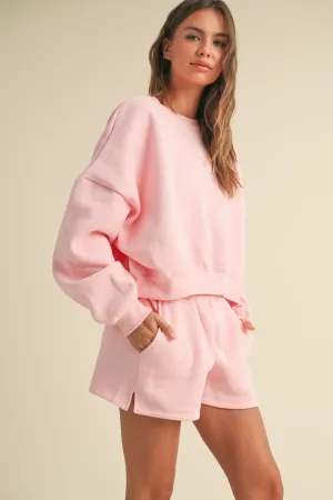 Pink Fleece Sweatshirt   Sweatshort Set