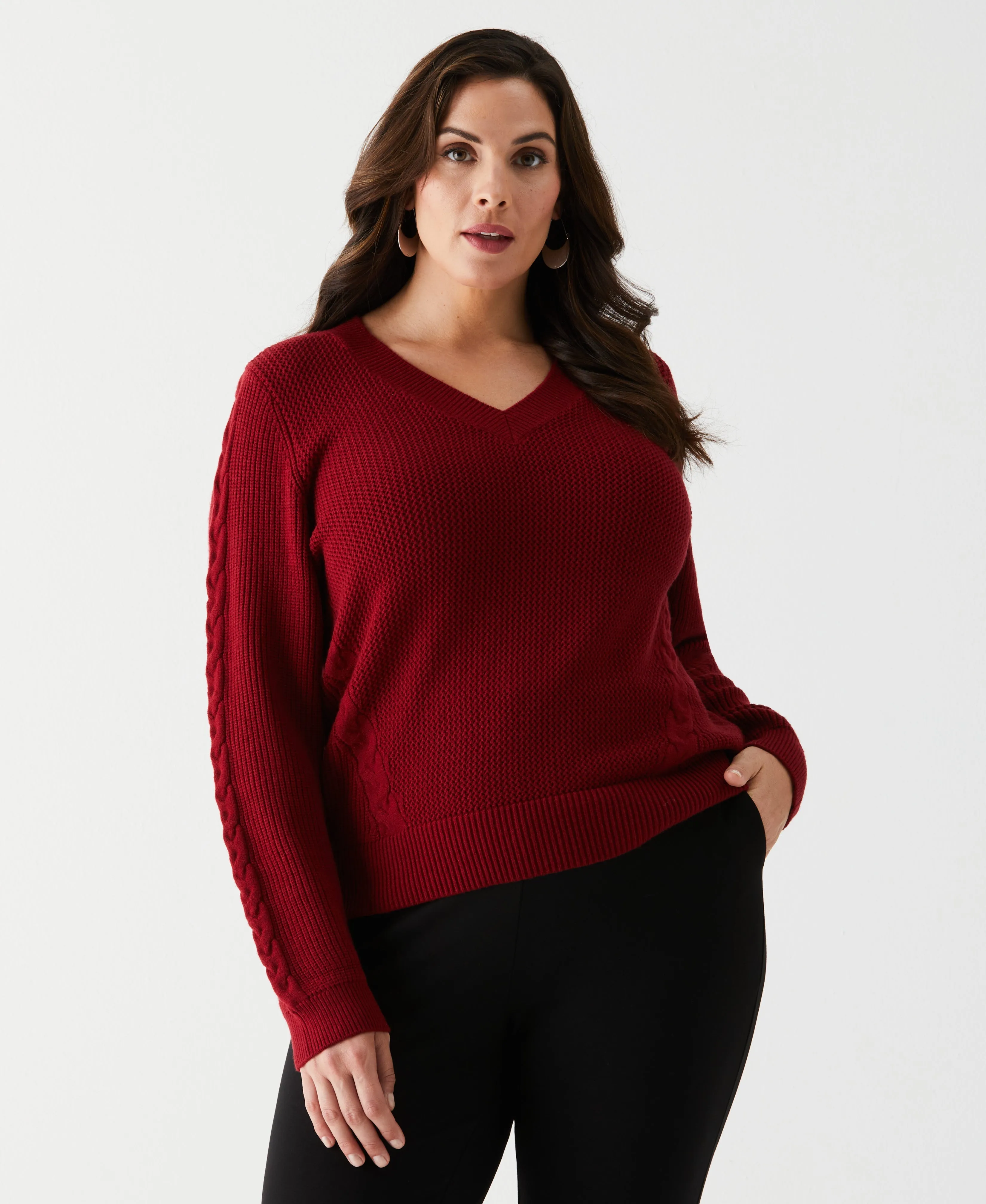 Plus Size Cable Knit V-Neck Sweater