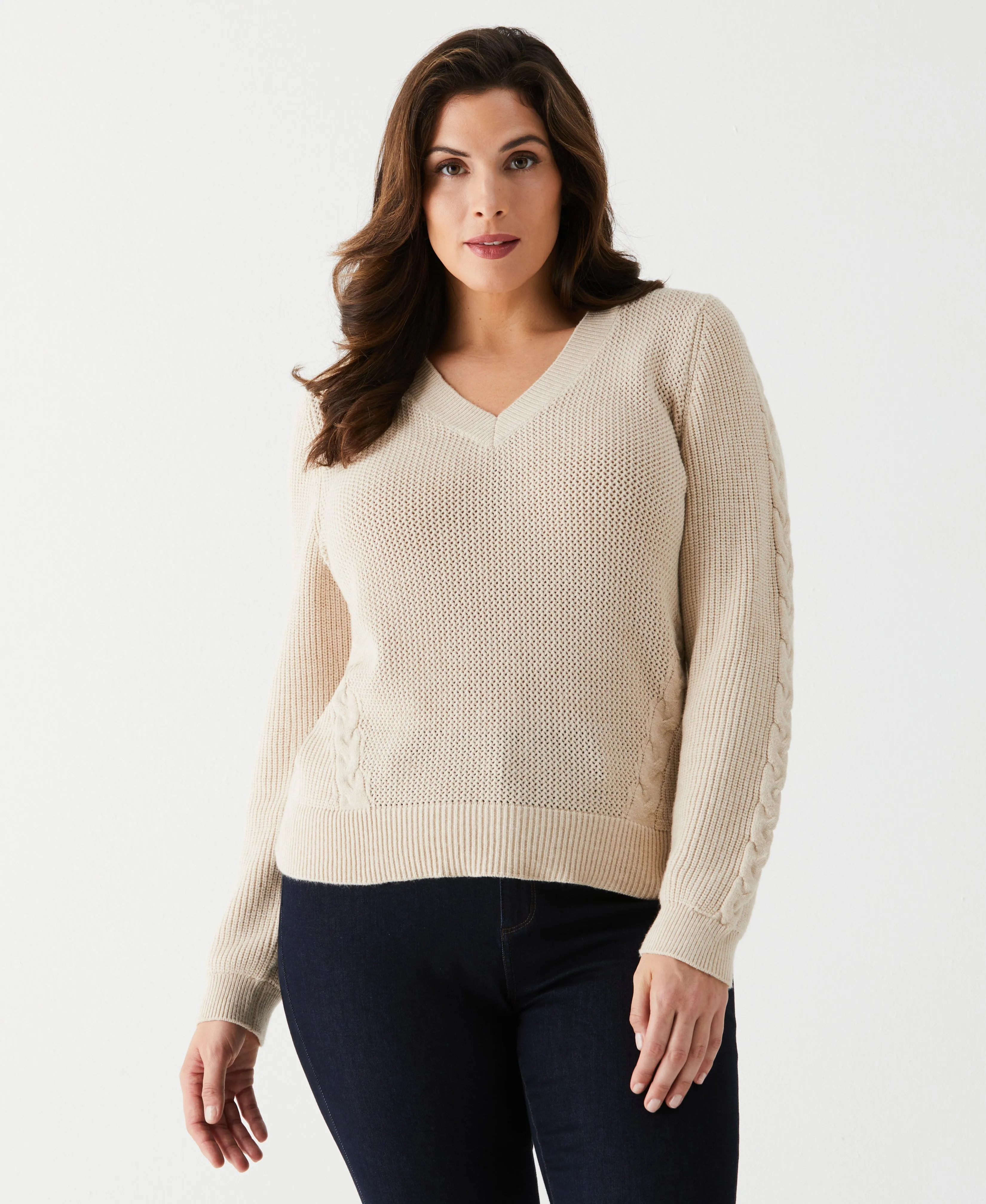 Plus Size Cable Knit V-Neck Sweater