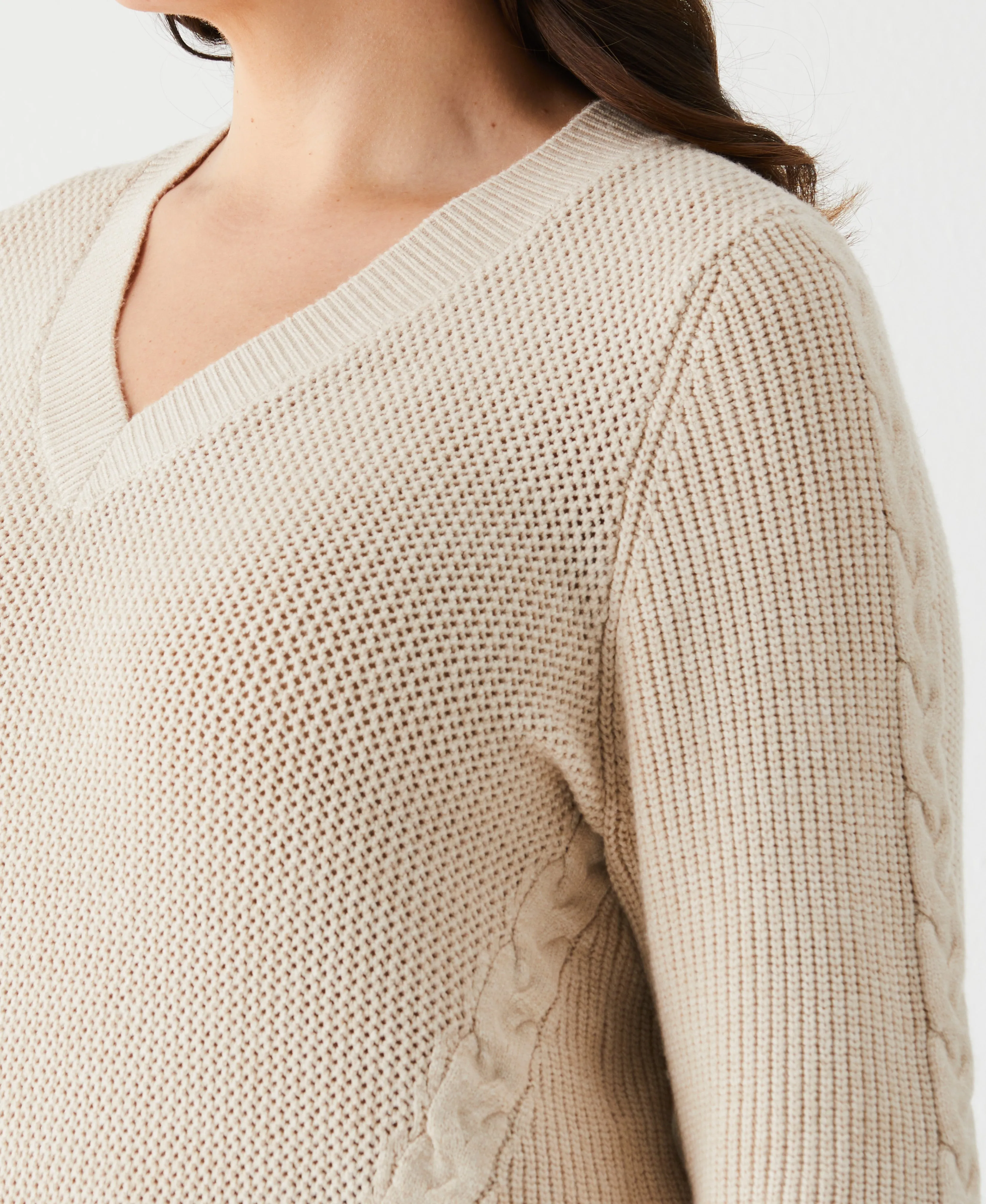 Plus Size Cable Knit V-Neck Sweater