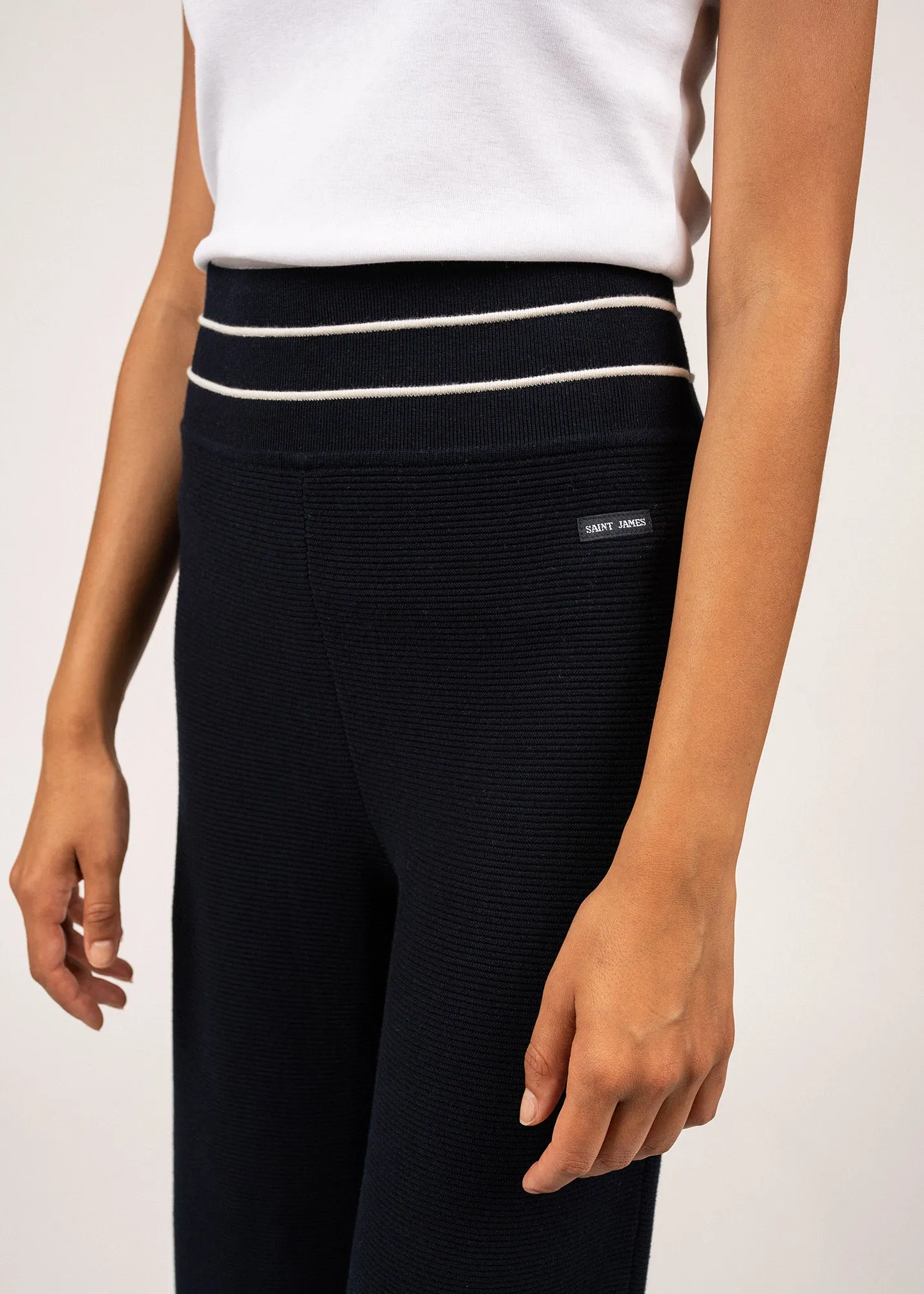 PONTON - Wide Knit Pants by Isabelle Ballu | 100% Cotton (NAVY / IVORY)