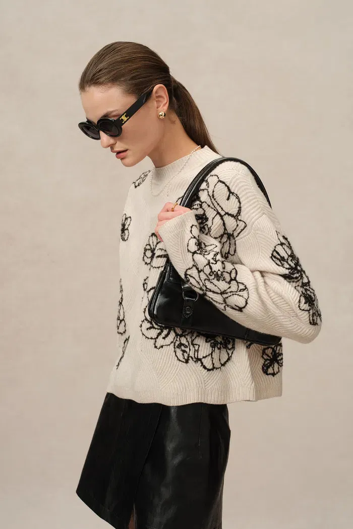 Poppy Embroidered Sweater in Chunky Wool Knit