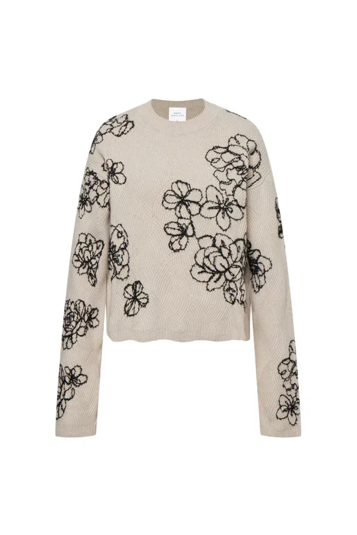 Poppy Embroidered Sweater in Chunky Wool Knit