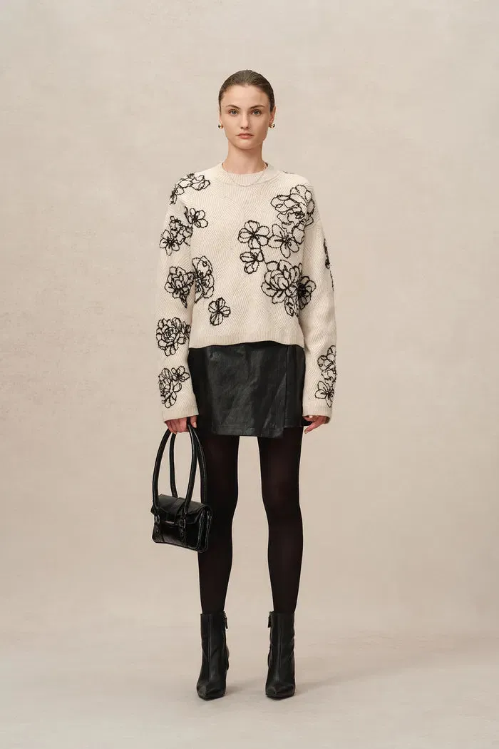 Poppy Embroidered Sweater in Chunky Wool Knit