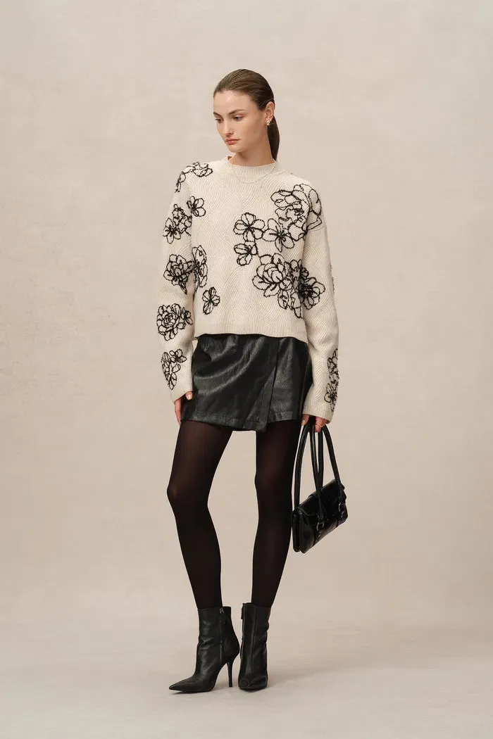 Poppy Embroidered Sweater in Chunky Wool Knit