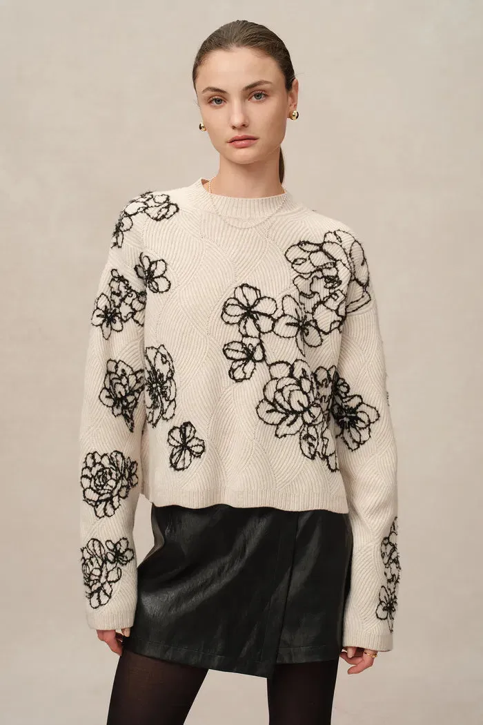 Poppy Embroidered Sweater in Chunky Wool Knit