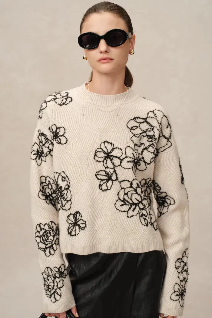 Poppy Embroidered Sweater in Chunky Wool Knit