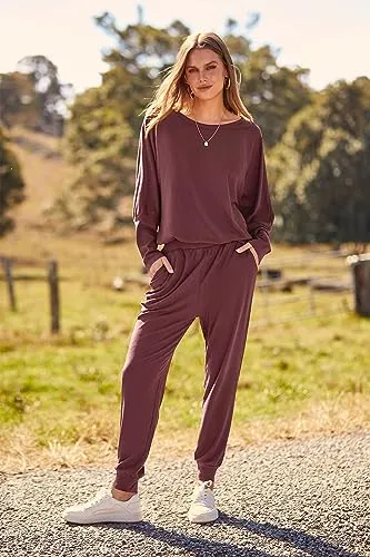 PRETTYGARDEN Women's 2023 Fall Fashion Outfits 2 Piece Sweatsuit Solid Color Long Sleeve Pullover Long Pants (Khaki,XX-Large)