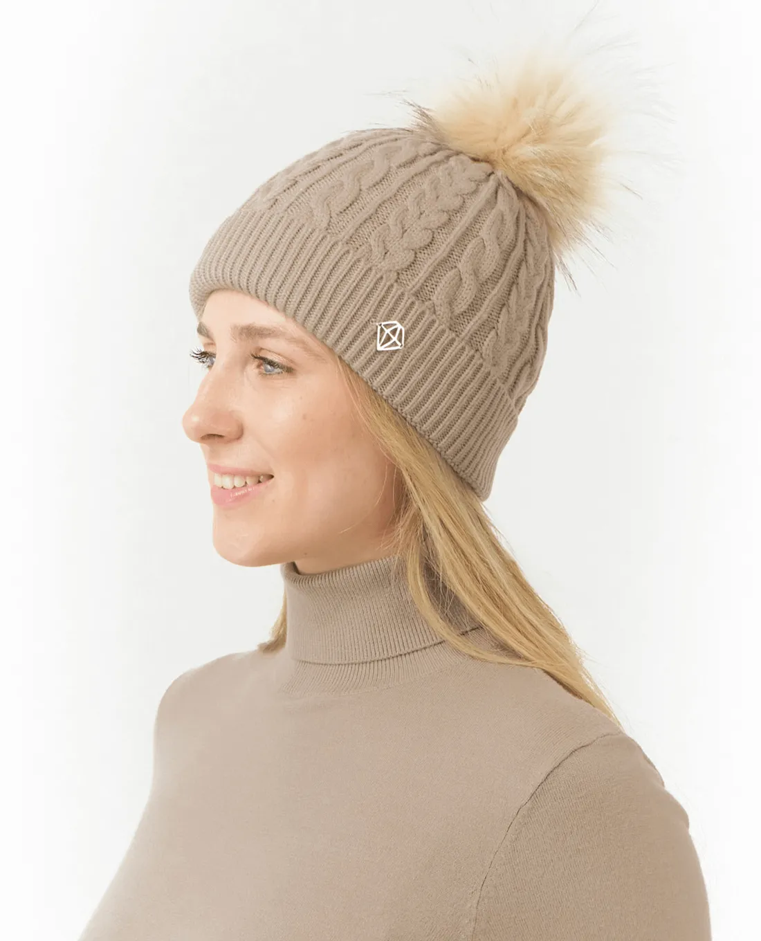 PURE GOLF Suzie Waterproof Lined Bobble Hat Cappuccino