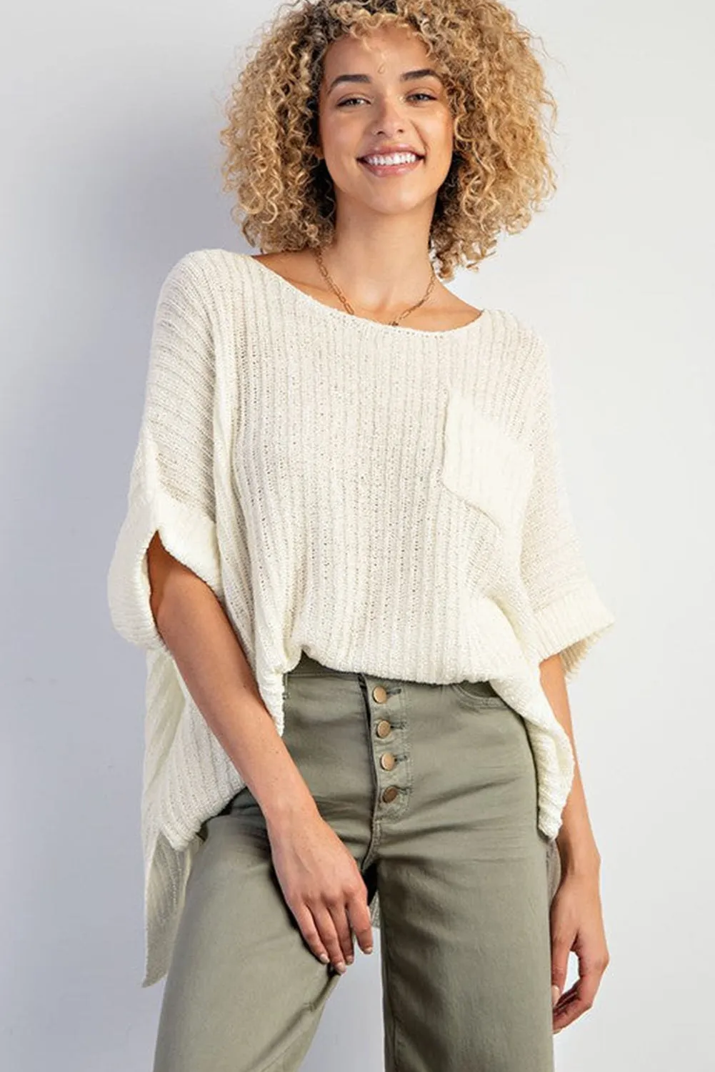 Rolled Cuffs Loose Knit Top