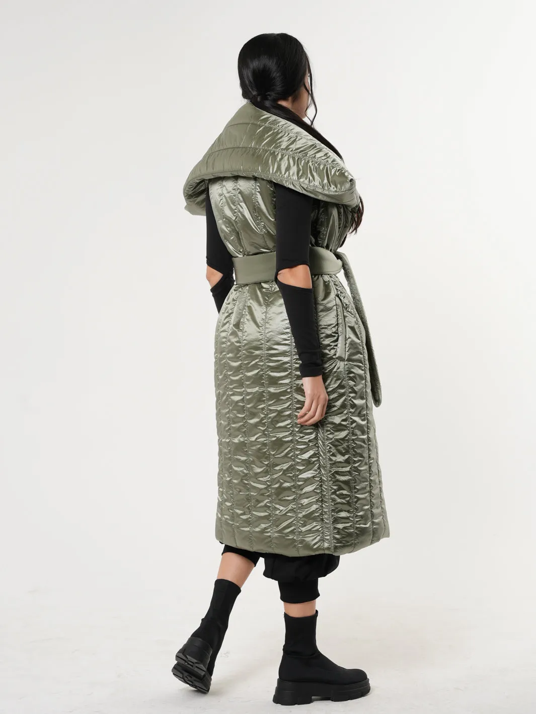 Shiny Green Long Puffer Vest