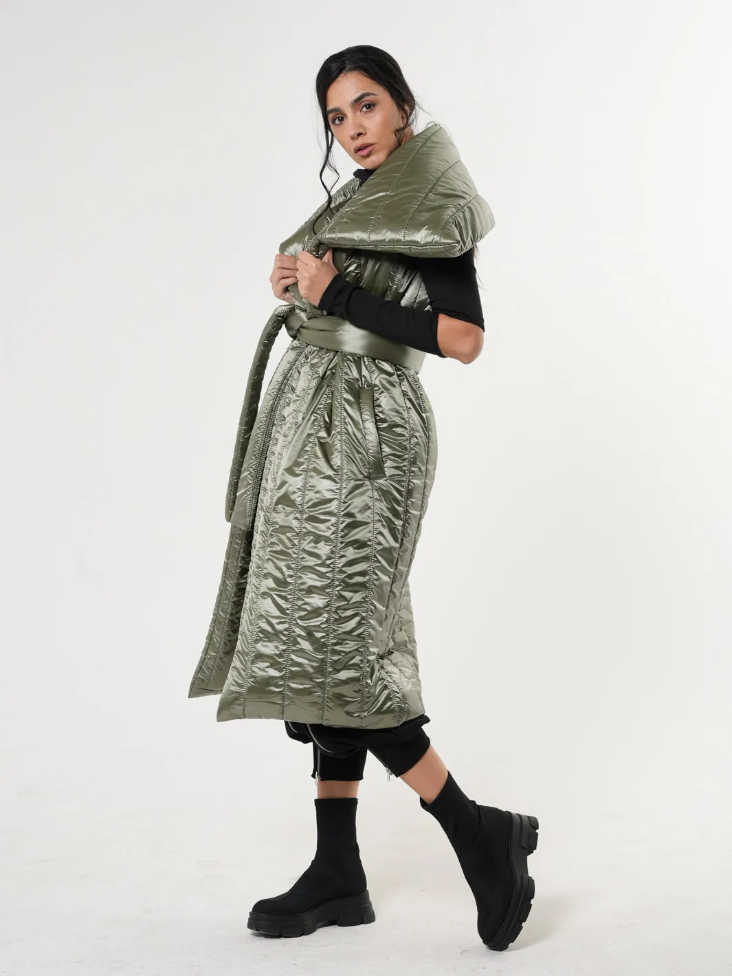 Shiny Green Long Puffer Vest