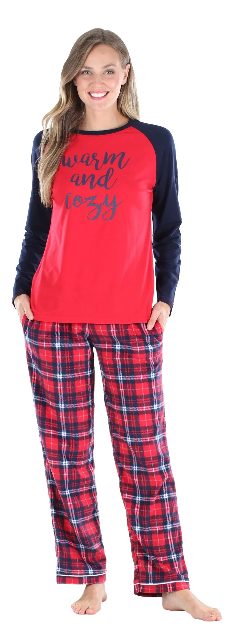 SleepytimePjs Christmas Family Matching Blue and Red Plaid Fleece Pajamas