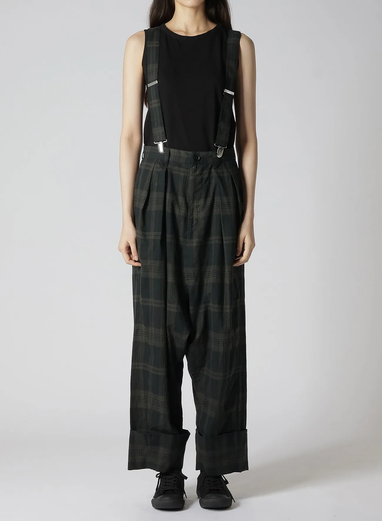 SUMI INK-DYED MADRAS PLAID SUSPENDER MACKIN SAROUEL