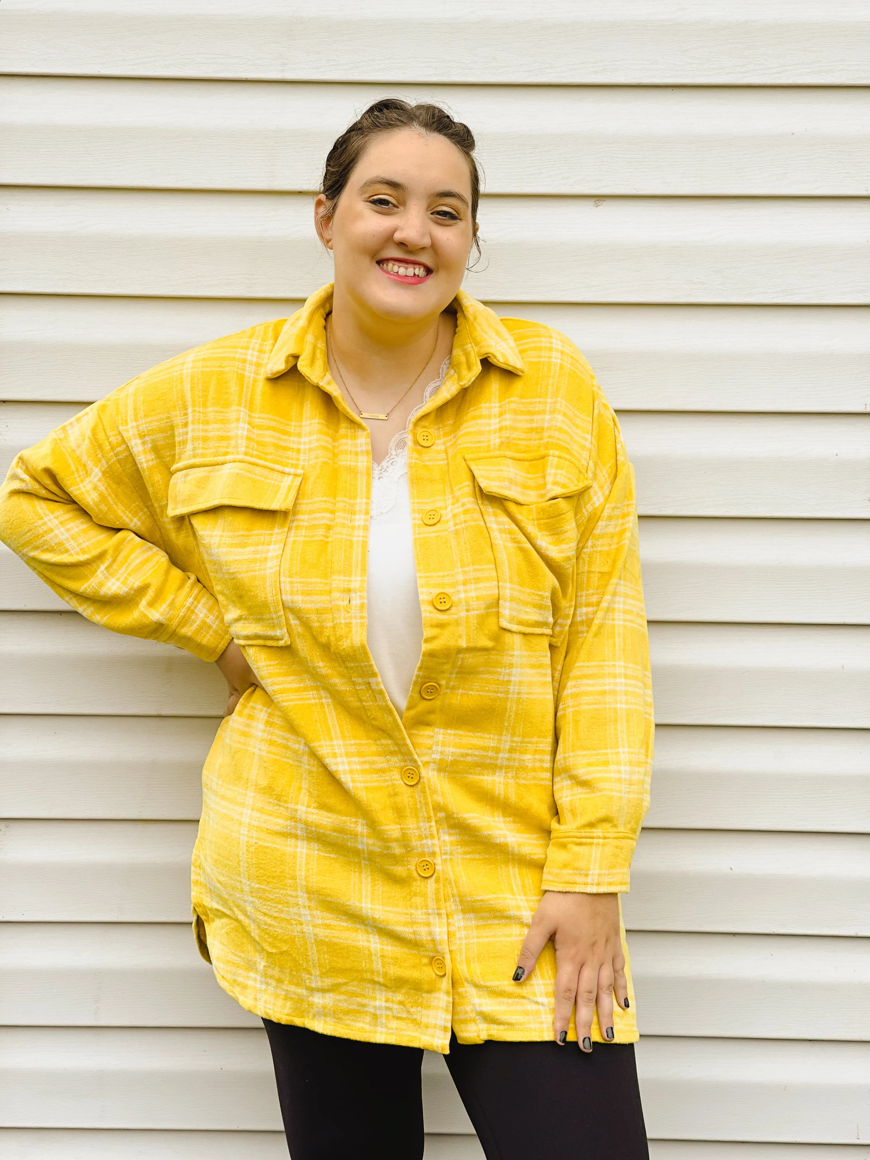 Sunflower Gold Plaid Loose-Fit Shacket