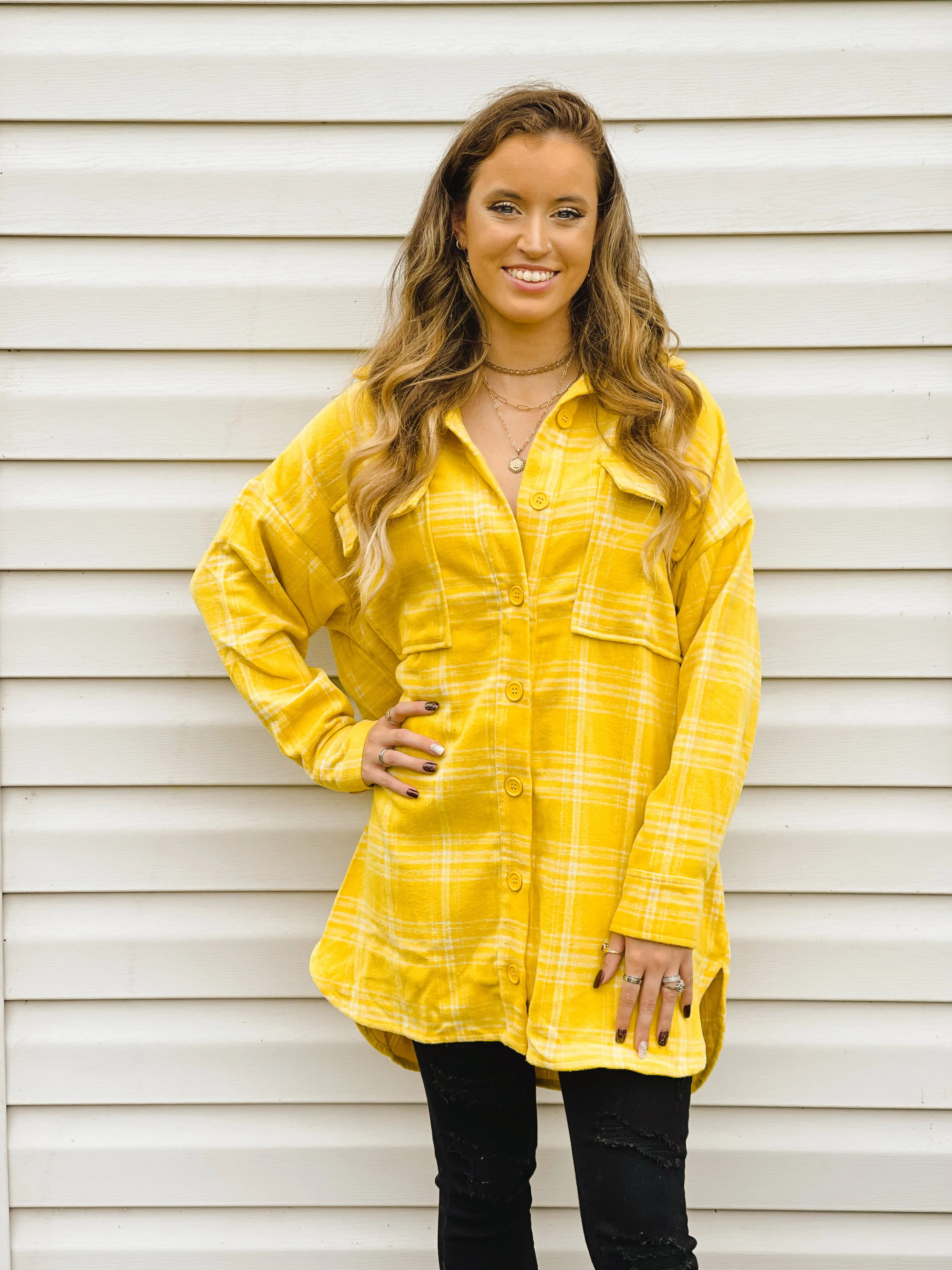 Sunflower Gold Plaid Loose-Fit Shacket