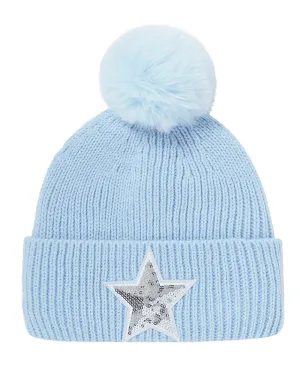 SWING OUT SISTER Star Bobble Hat Chambray Blue