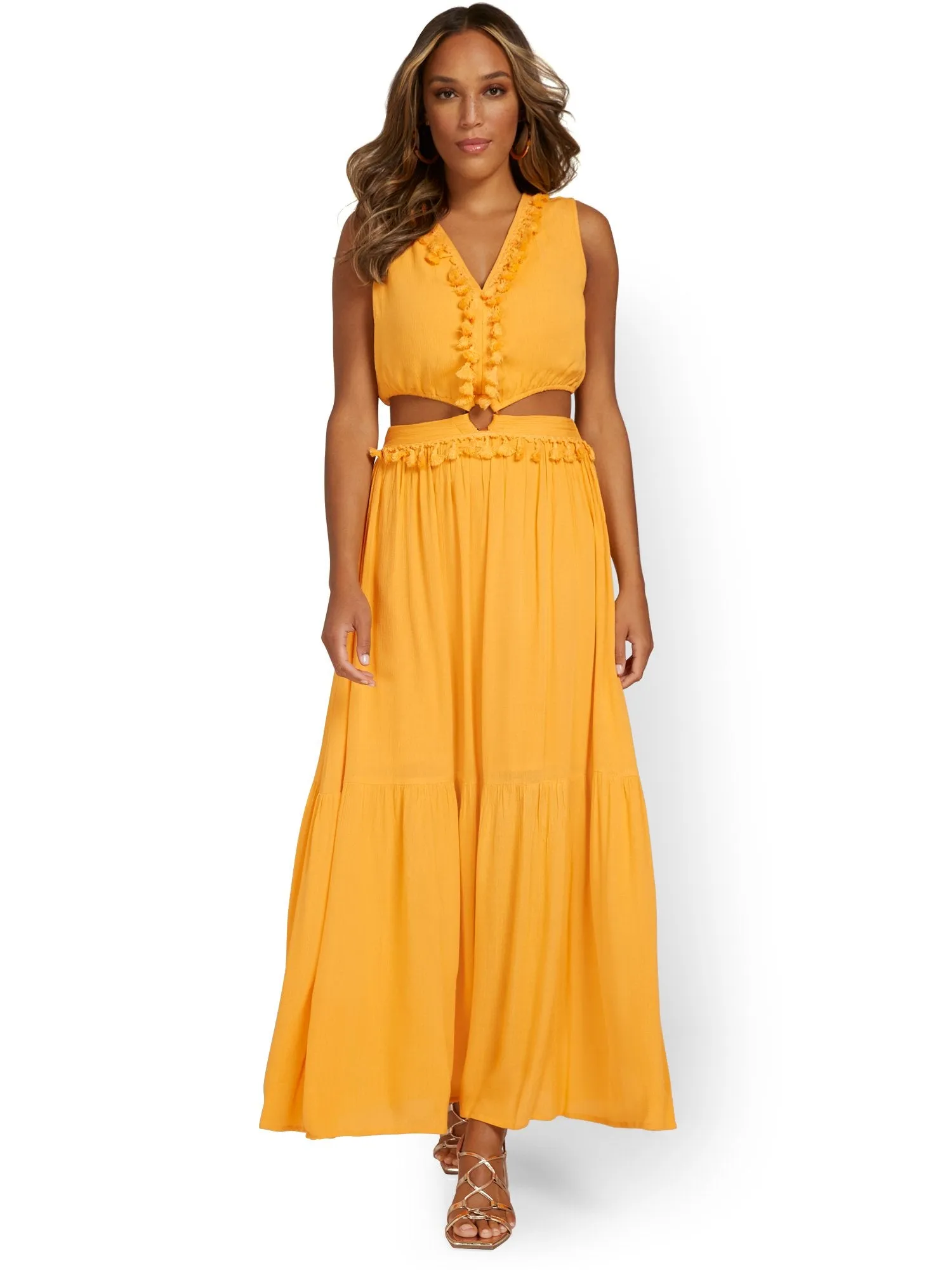 Tassel-Embellished Cut-Out Maxi Dress