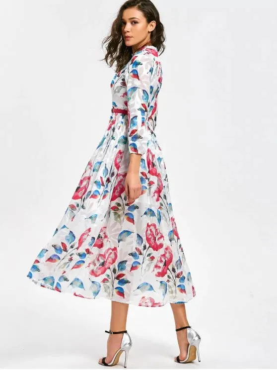 TastyHottie - Trendy High Waist Flower Print Belted Dress