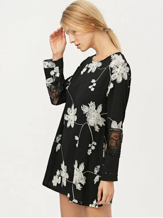 TastyHottie - Trendy Lace Panel Floral Embroidered Dress