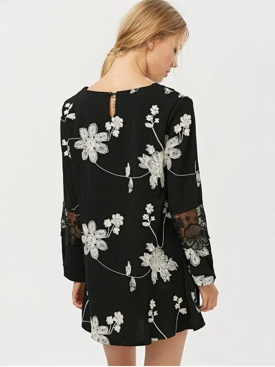 TastyHottie - Trendy Lace Panel Floral Embroidered Dress