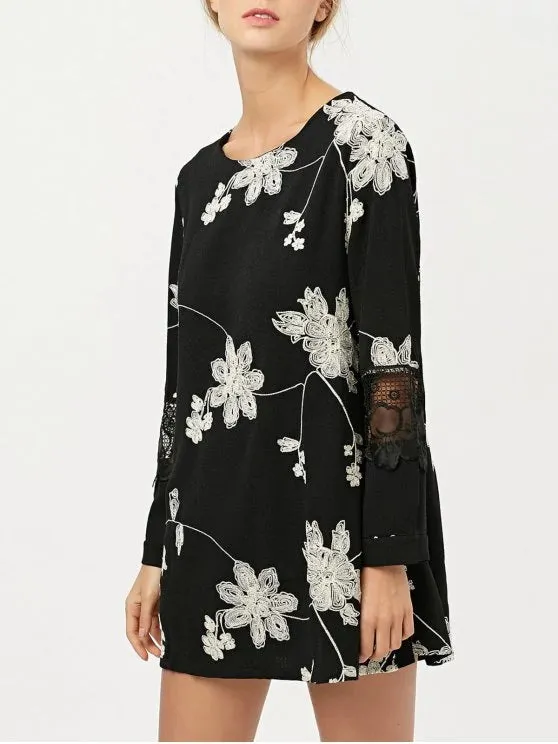 TastyHottie - Trendy Lace Panel Floral Embroidered Dress