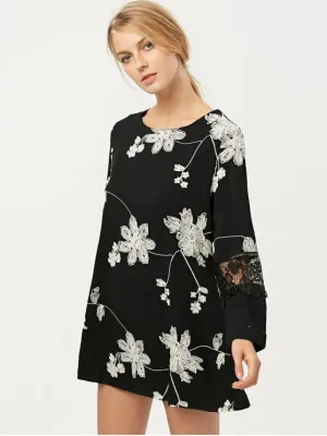 TastyHottie - Trendy Lace Panel Floral Embroidered Dress