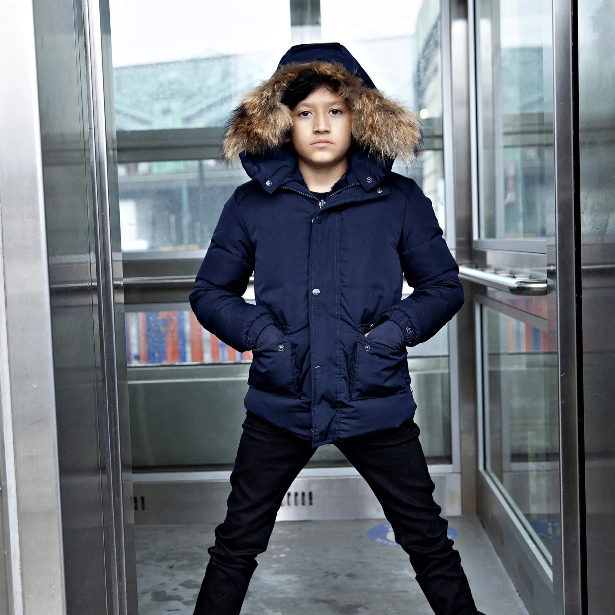 Teen's Reversible Navy Fur - Manteau Jr