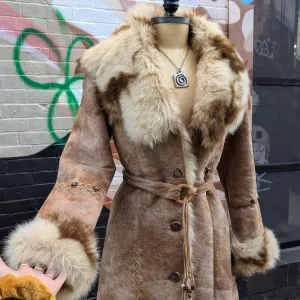 Vintage Faux Fur Afghan Penny Lane Jacket Groovy Shaggy Furry Boho Trench Coat