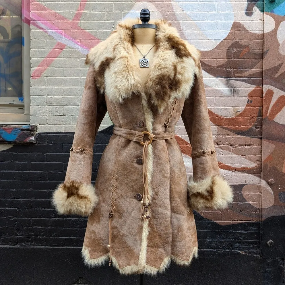 Vintage Faux Fur Afghan Penny Lane Jacket Groovy Shaggy Furry Boho Trench Coat