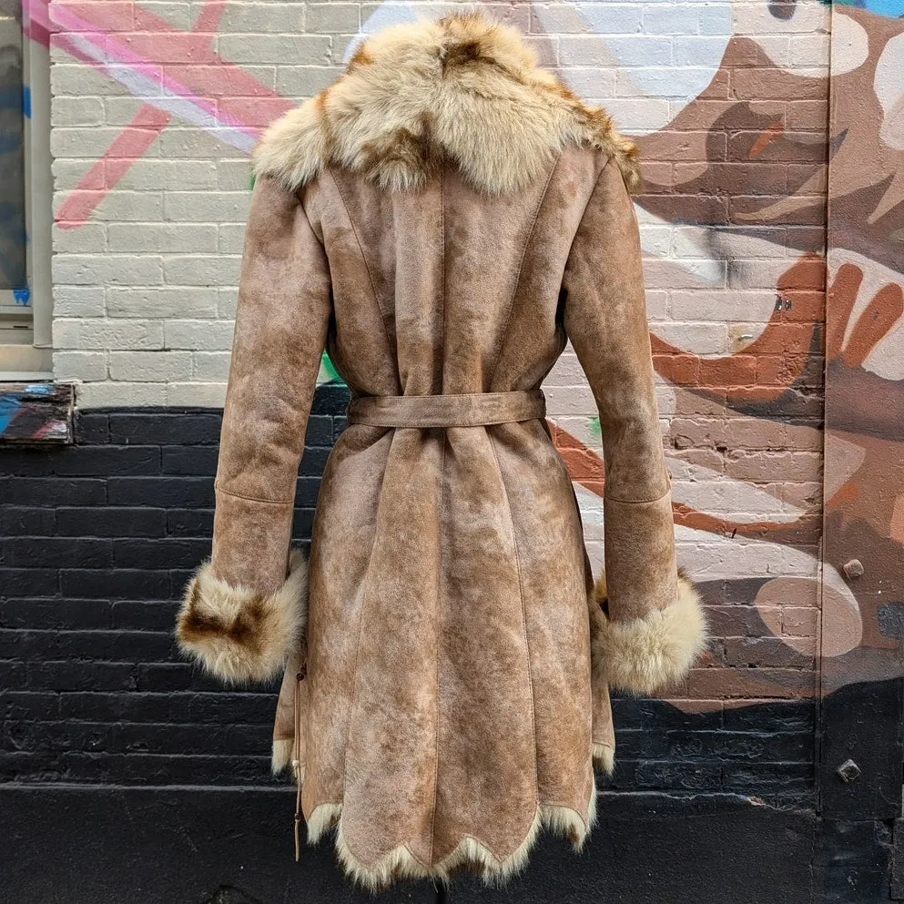 Vintage Faux Fur Afghan Penny Lane Jacket Groovy Shaggy Furry Boho Trench Coat