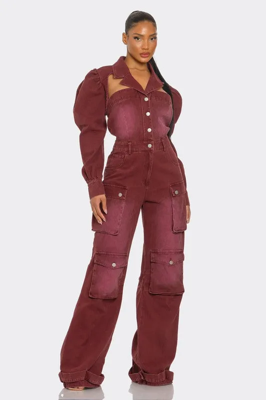 Vintage Inspired Utility Burgundy Jumpsuit