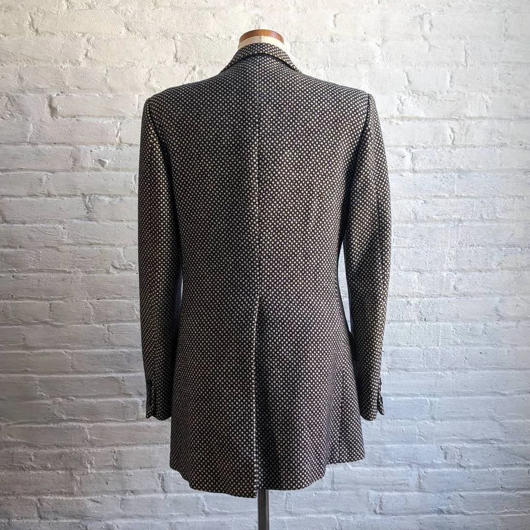 Vintage Wool Polkadot Tapestry Blazer Grunge Academia Grandpa Trench Coat Jacket