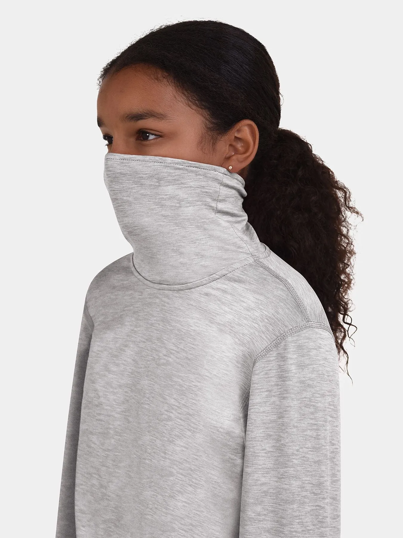 Warm-Up Thermal Long Sleeve Funnel Neck Top For Girls With Brushed Inner Fabric, Thumbholes & Reflective Strips