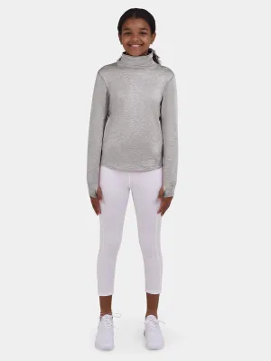 Warm-Up Thermal Long Sleeve Funnel Neck Top For Girls With Brushed Inner Fabric, Thumbholes & Reflective Strips