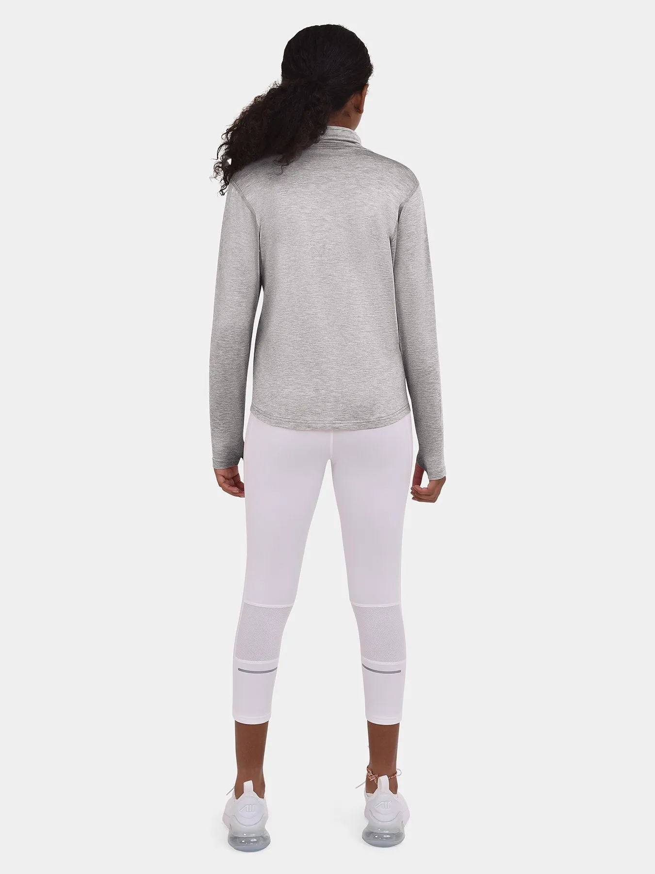 Warm-Up Thermal Long Sleeve Funnel Neck Top For Girls With Brushed Inner Fabric, Thumbholes & Reflective Strips