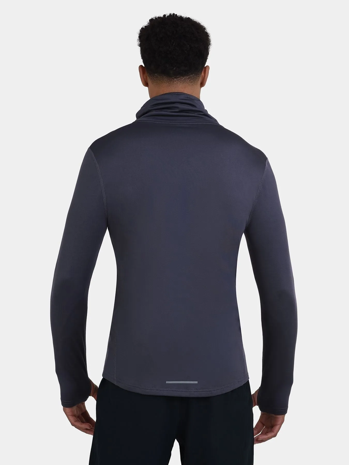 Warm-Up Thermal Long Sleeve Funnel Neck Top For Men With Brushed Inner Fabric, Thumbholes & Reflective Strips