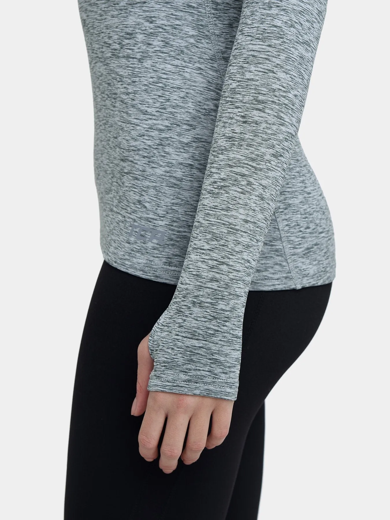 Warm-Up Thermal Long Sleeve Funnel Neck Top For Women With Brushed Inner Fabric, Thumbholes & Reflective Strips