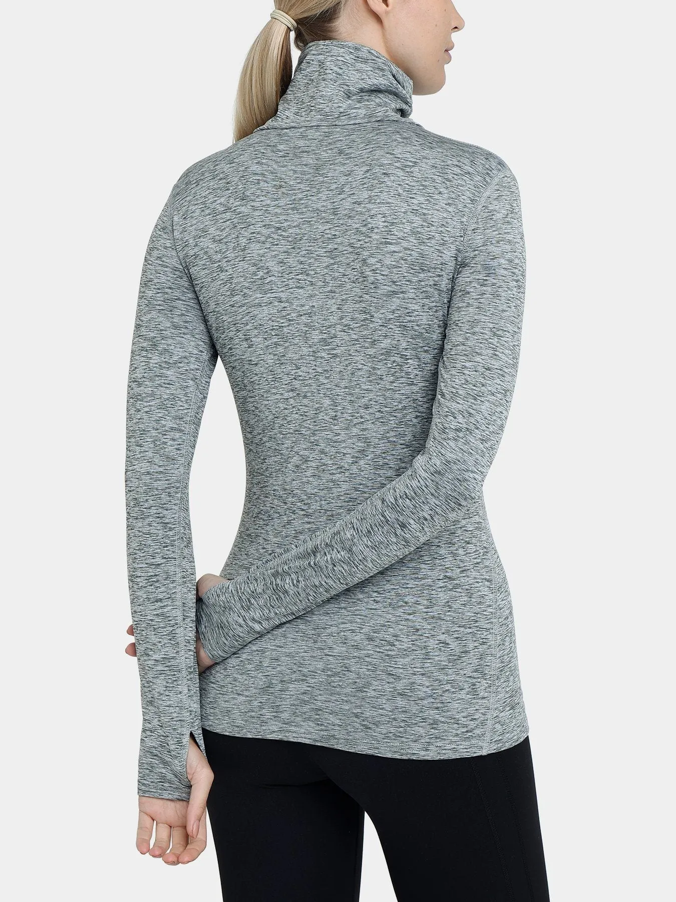 Warm-Up Thermal Long Sleeve Funnel Neck Top For Women With Brushed Inner Fabric, Thumbholes & Reflective Strips