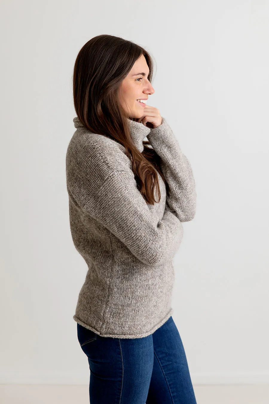 Womens Chunky Cowl neck jumper - natural pebble