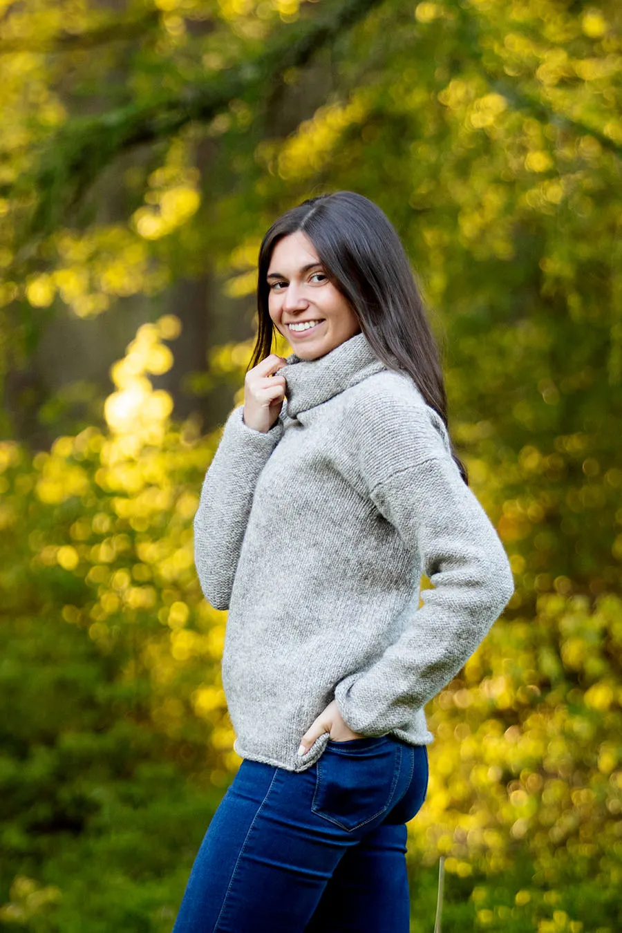 Womens Chunky Cowl neck jumper - natural pebble