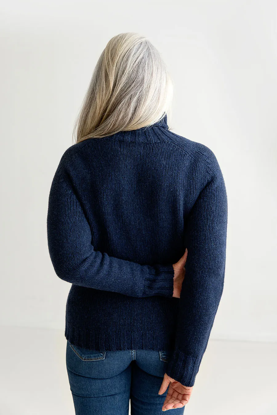 Womens Chunky Geelong Superfine Lambswool Polo Neck Jumper - navy