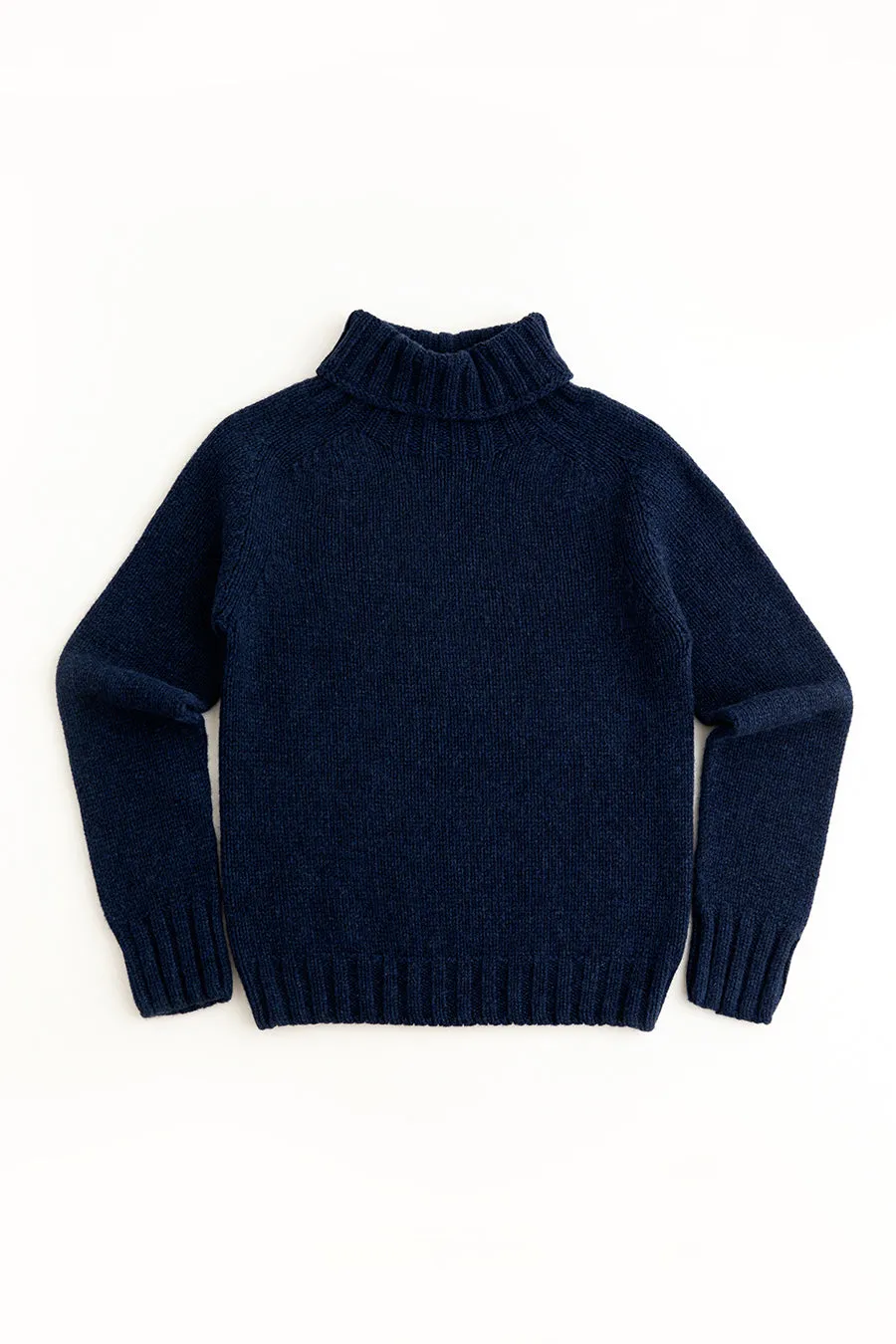 Womens Chunky Geelong Superfine Lambswool Polo Neck Jumper - navy